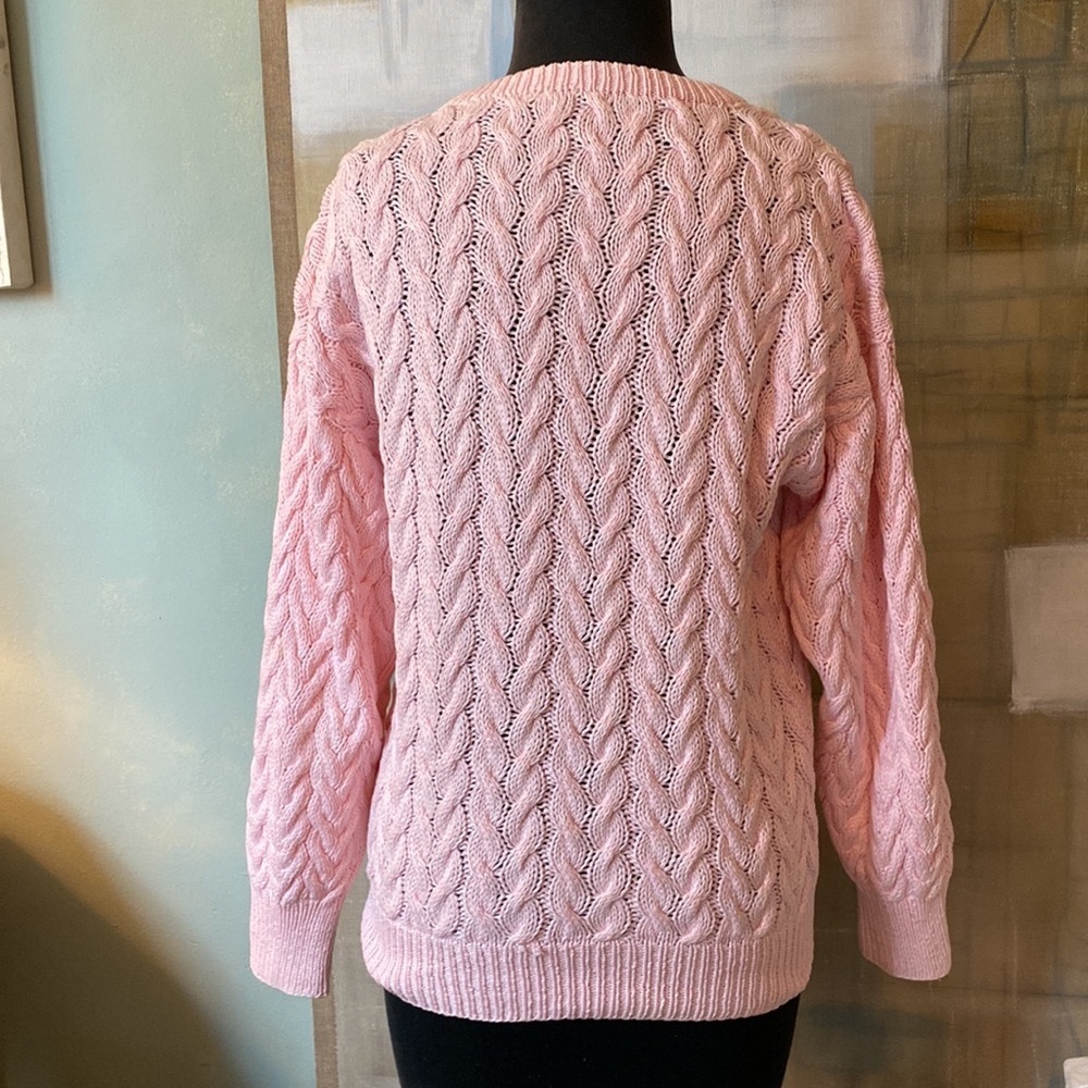 Lovely Pink Long Sleeve Cable Knit Sweater - Picture 2 of 13